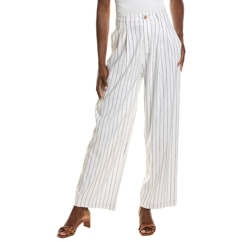 Emerson Fry Womens  Essential Pleated Linen-Blend Pant, White